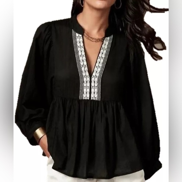 Banana Republic Women Extra Small Embroidered Flutter Crop Flare Balloon Sleeve - Picture 1 of 9